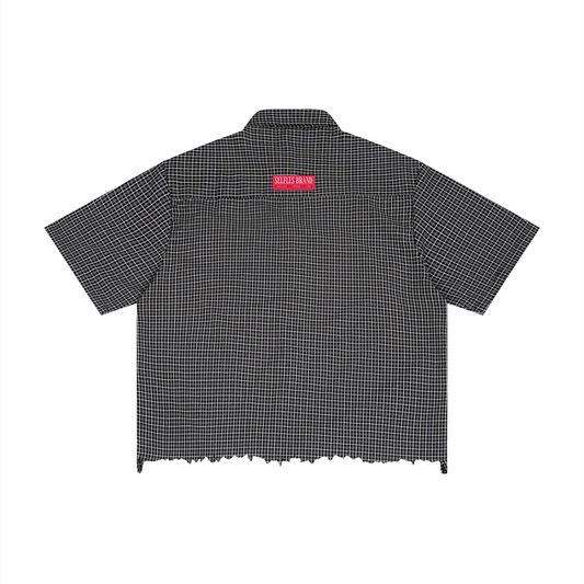 Distressed Plaid Boxy Button-Down