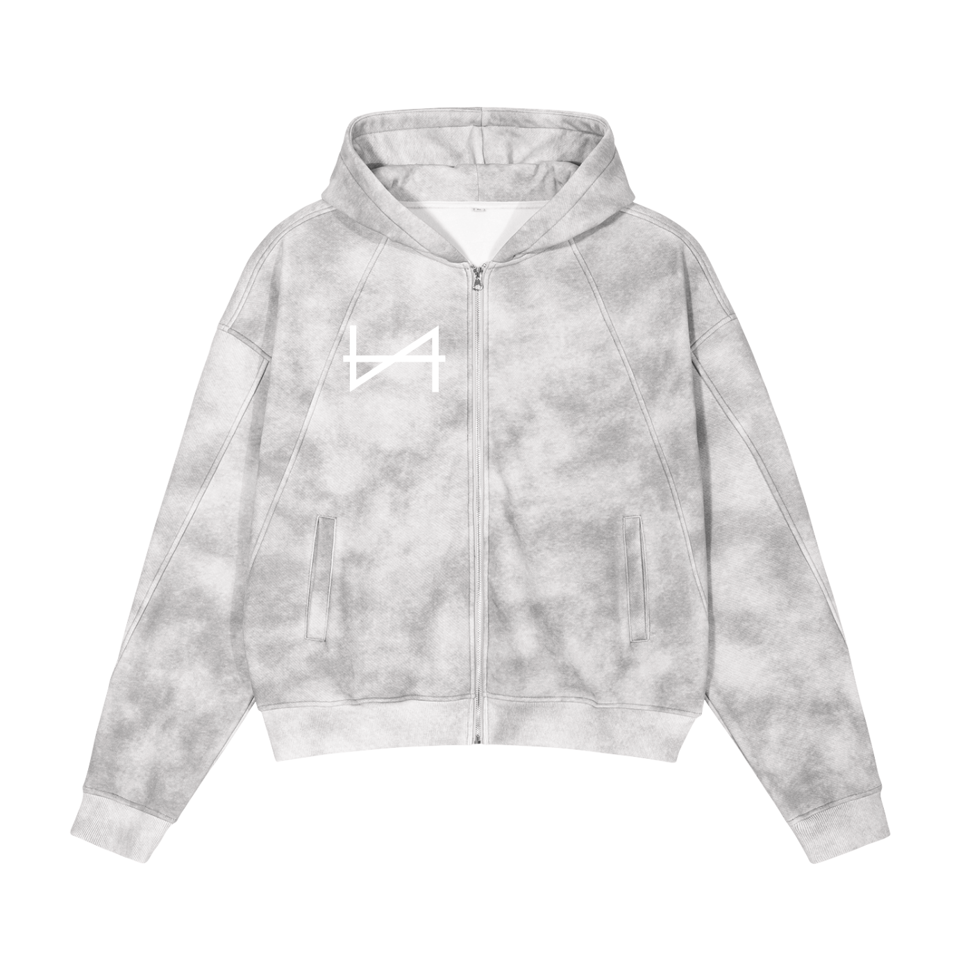 Dirty-Washed Boxy Zip-Up Fleece Hoodie