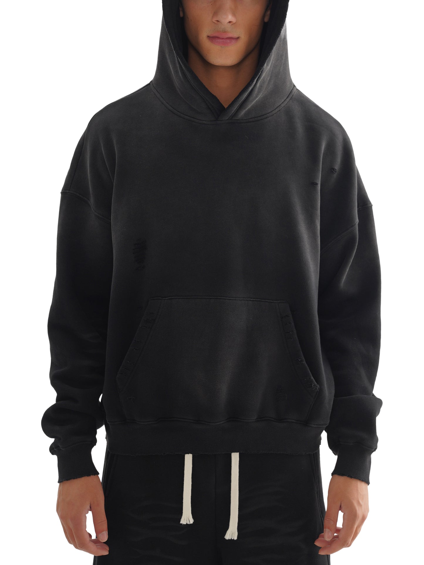 Frayed Sun-Faded Boxy Hoodie