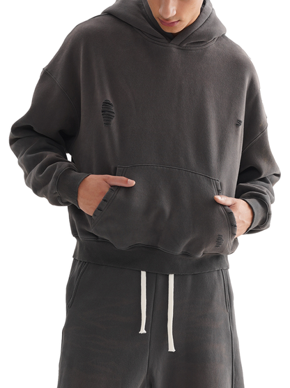 Frayed Sun-Faded Boxy Hoodie