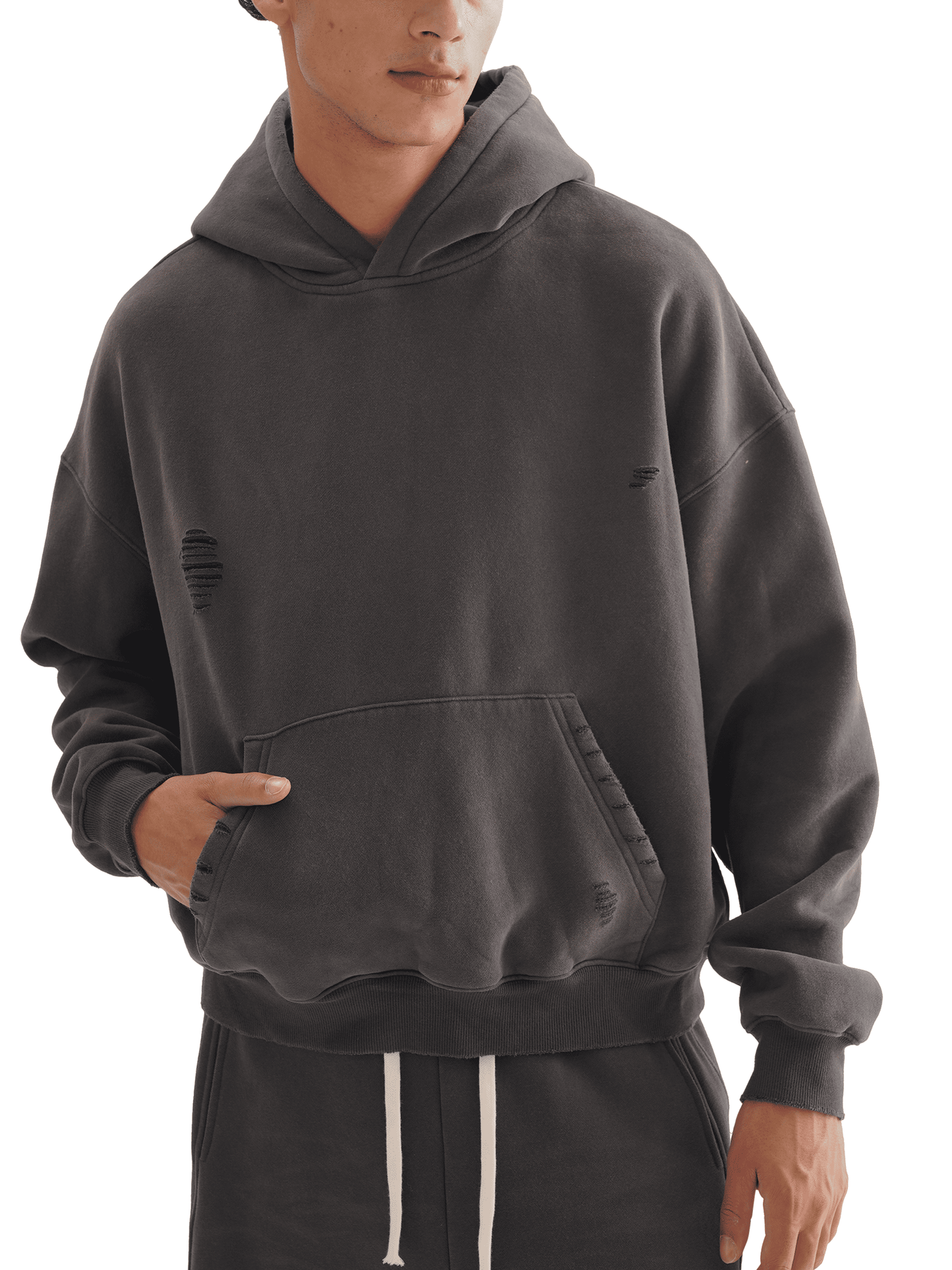 Frayed Sun-Faded Boxy Hoodie