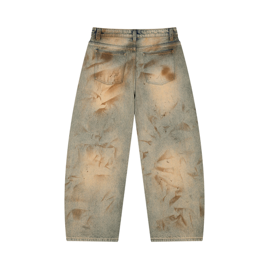 Ink Stamped Barrel Leg Jeans