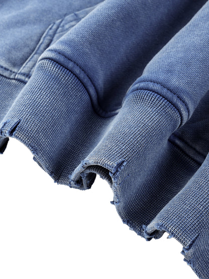 Snow Wash Hand-Frayed Heavyweight Hoodie