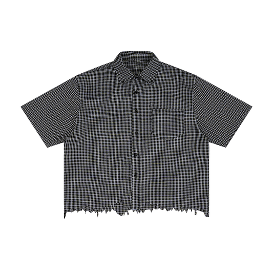 Distressed Plaid Boxy Button-Down