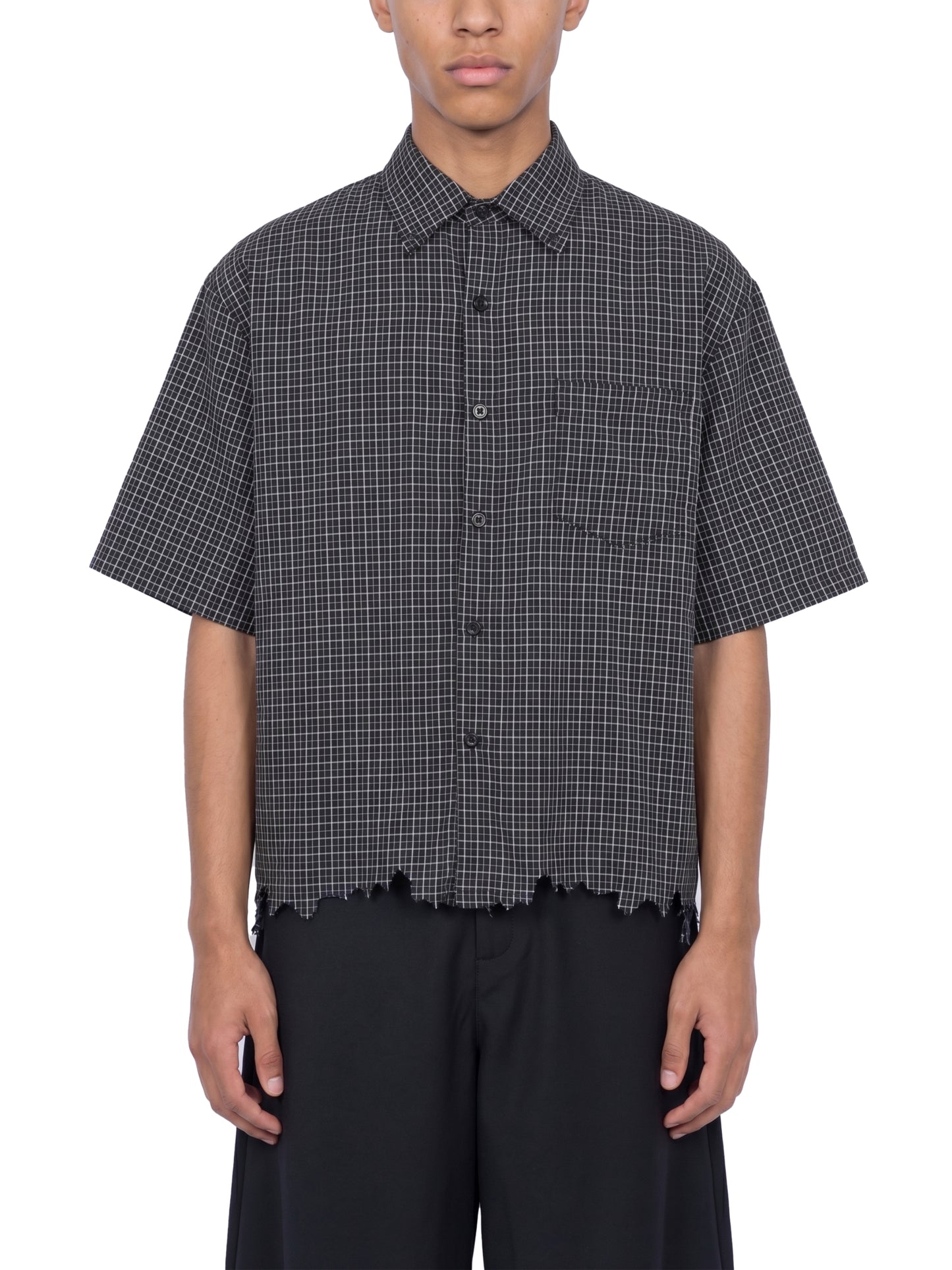 Distressed Plaid Boxy Button-Down