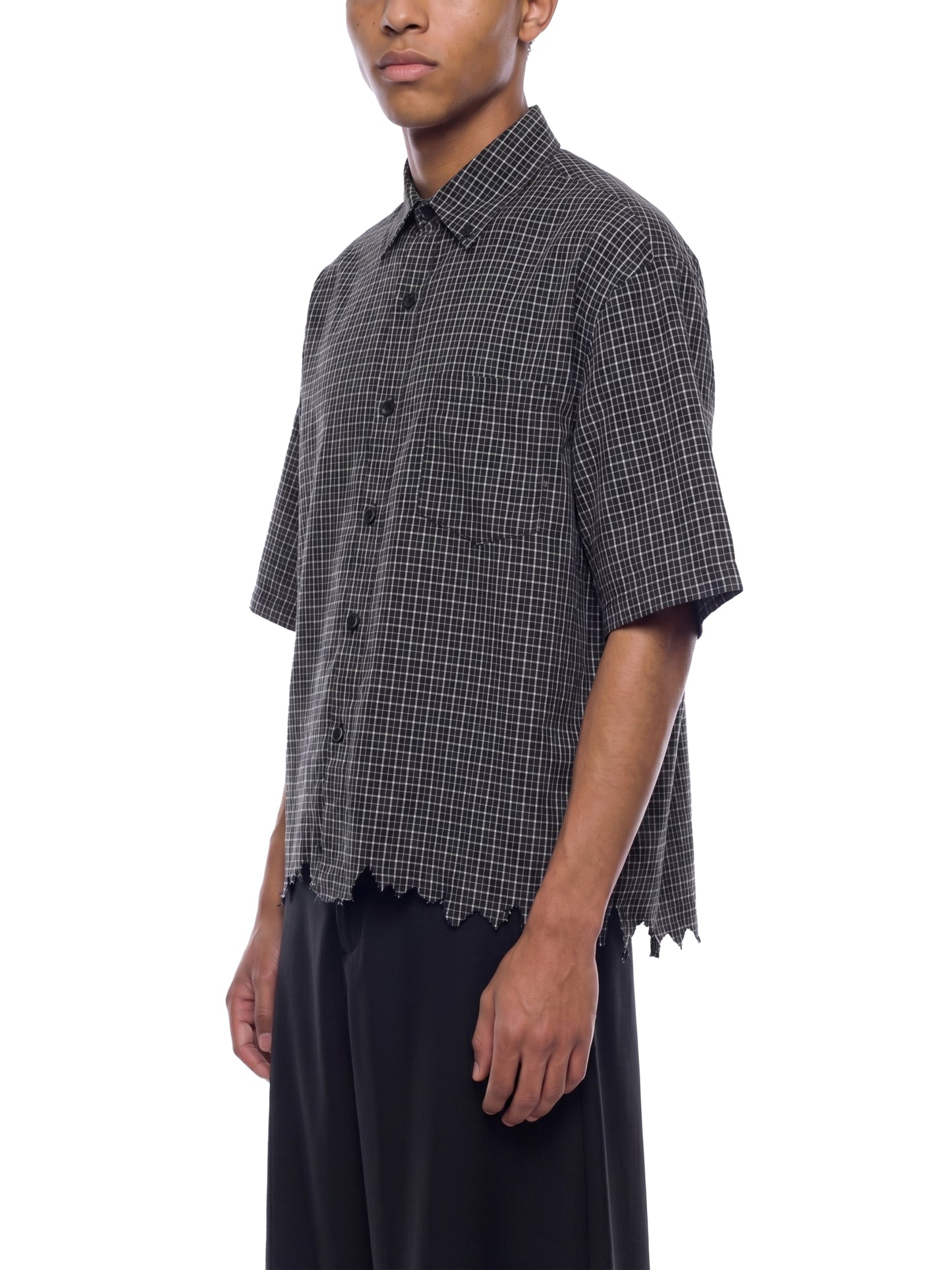 Distressed Plaid Boxy Button-Down
