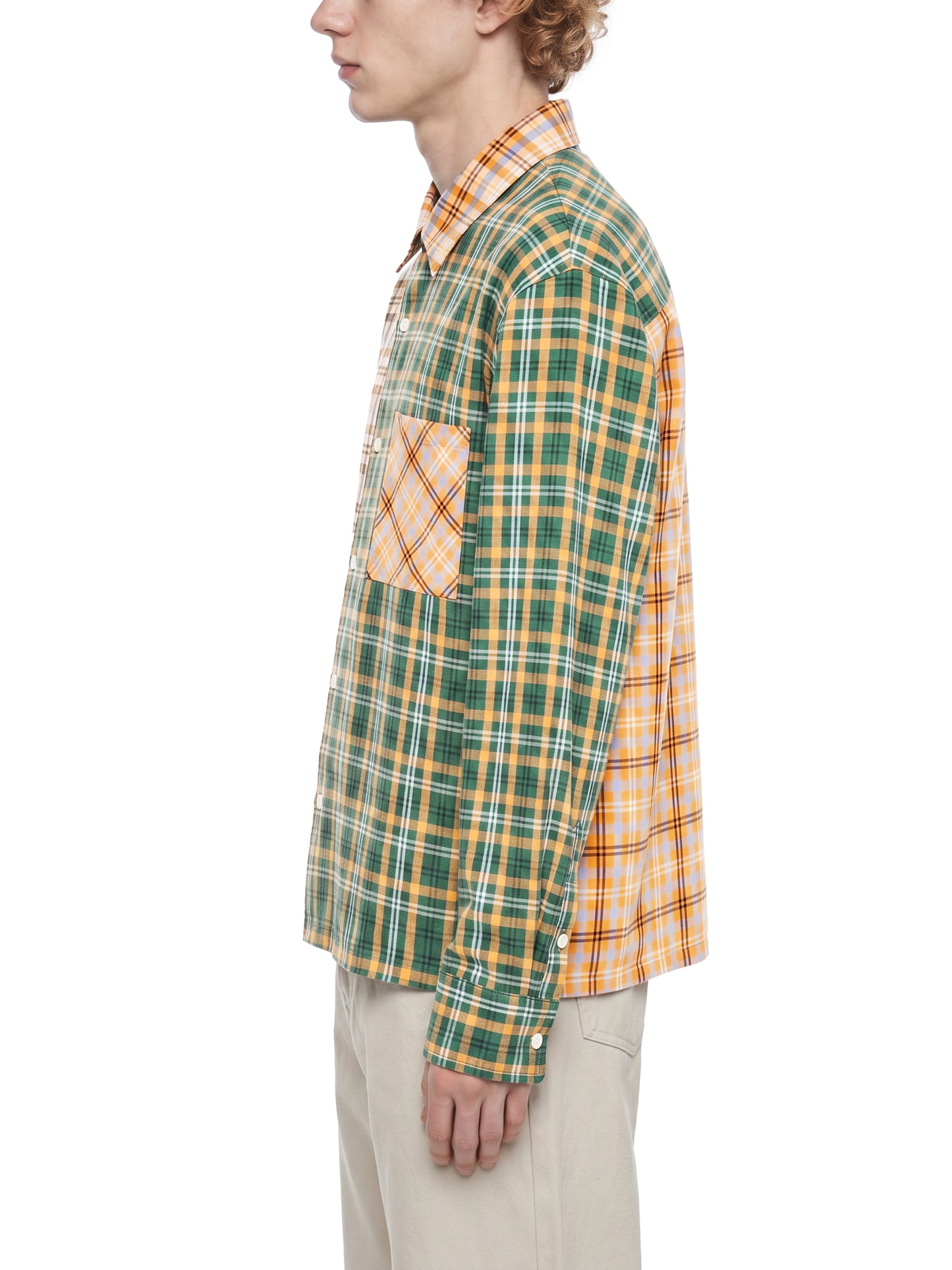 Oversized Plaid Color Block Button-Up