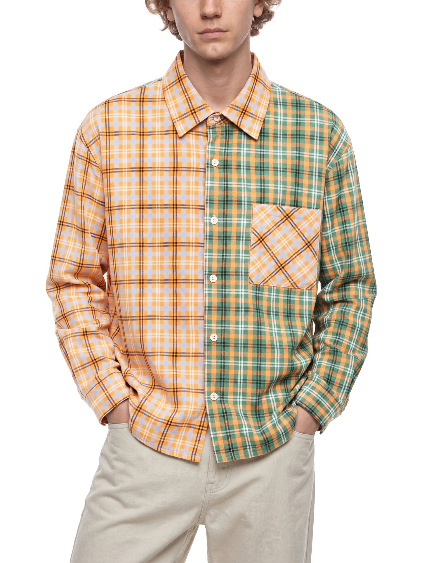 Oversized Plaid Color Block Button-Up