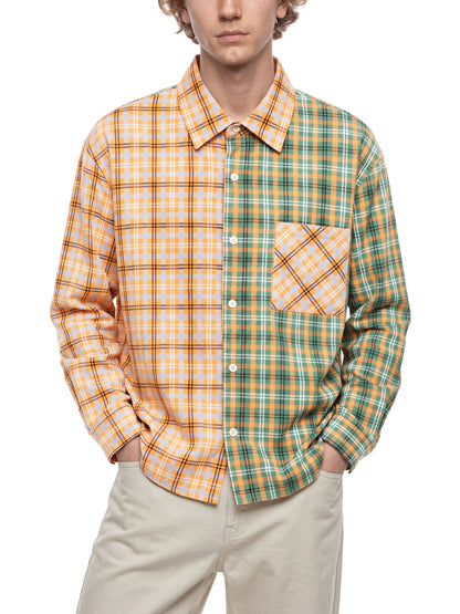 Oversized Plaid Color Block Button-Up