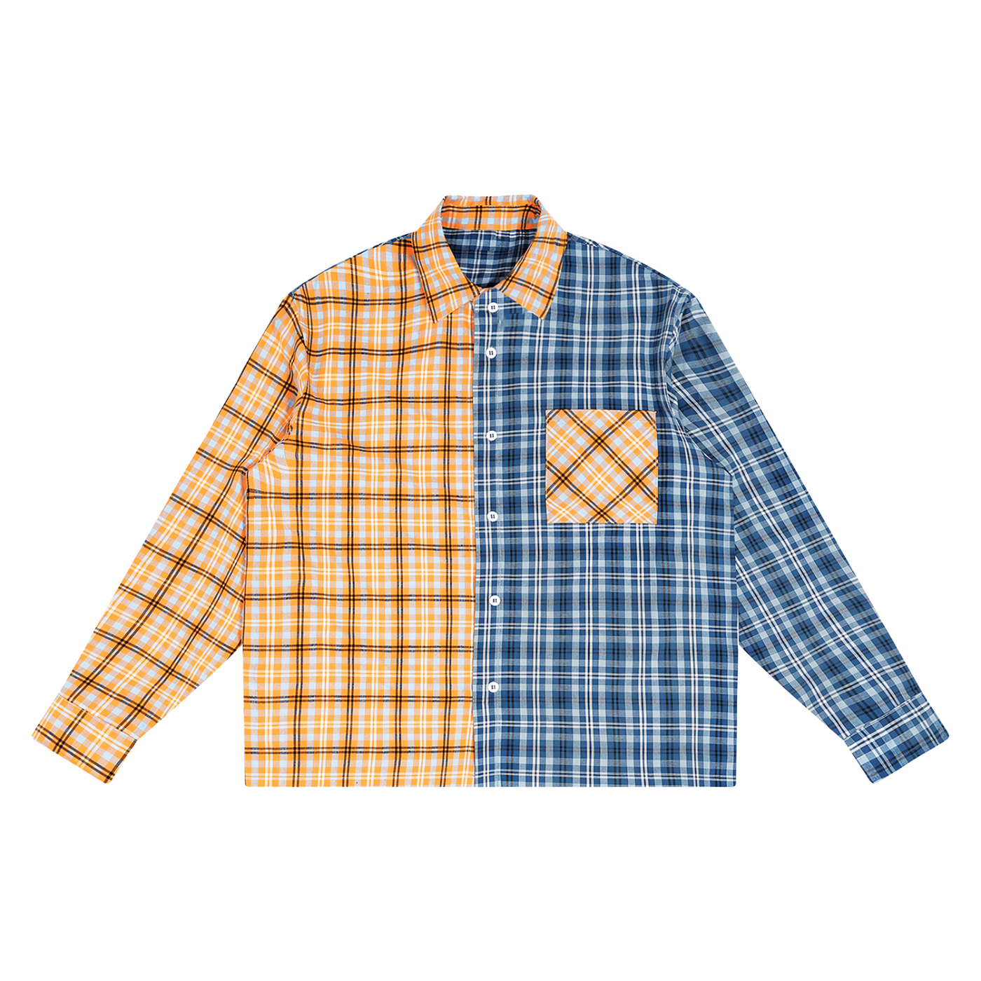 Oversized Plaid Color Block Button-Up