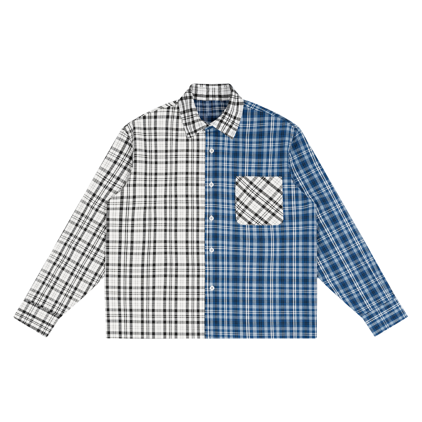 Oversized Plaid Color Block Button-Up