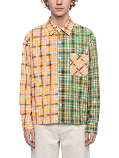 Oversized Plaid Color Block Button-Up