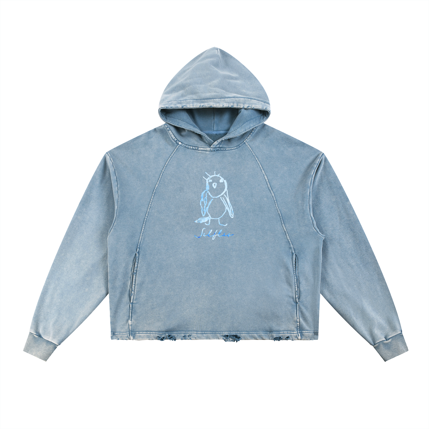 Vintage Washed Frayed-Hem Hoodie