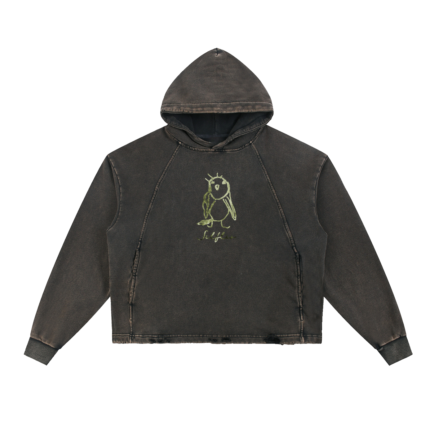 Vintage Washed Frayed-Hem Hoodie