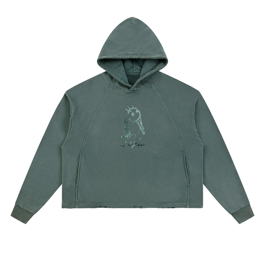 Vintage Washed Frayed-Hem Hoodie