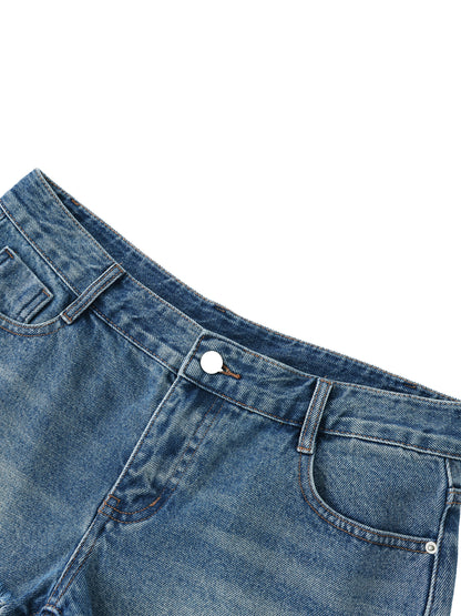 Vintage Washed Raw Hem Denim Shorts