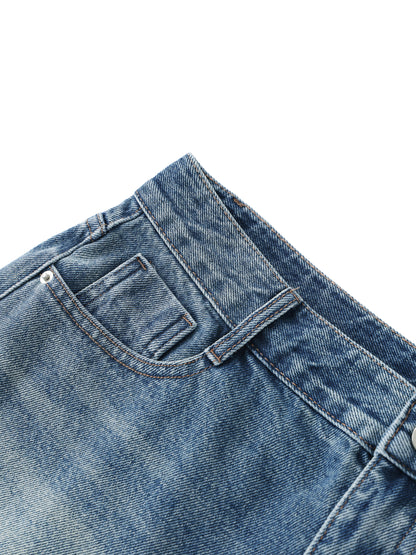 Vintage Washed Raw Hem Denim Shorts