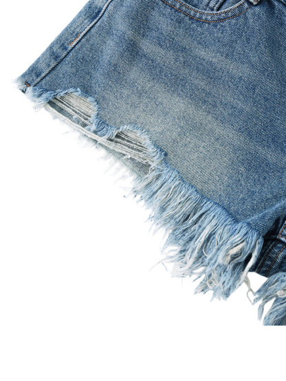 Vintage Washed Raw Hem Denim Shorts