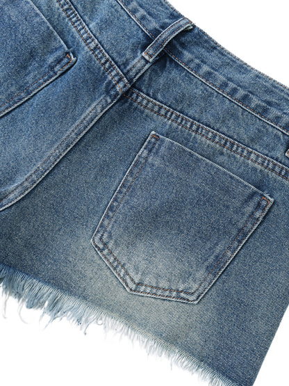 Vintage Washed Raw Hem Denim Shorts