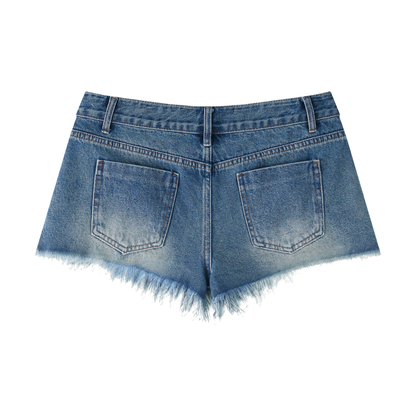 Vintage Washed Raw Hem Denim Shorts