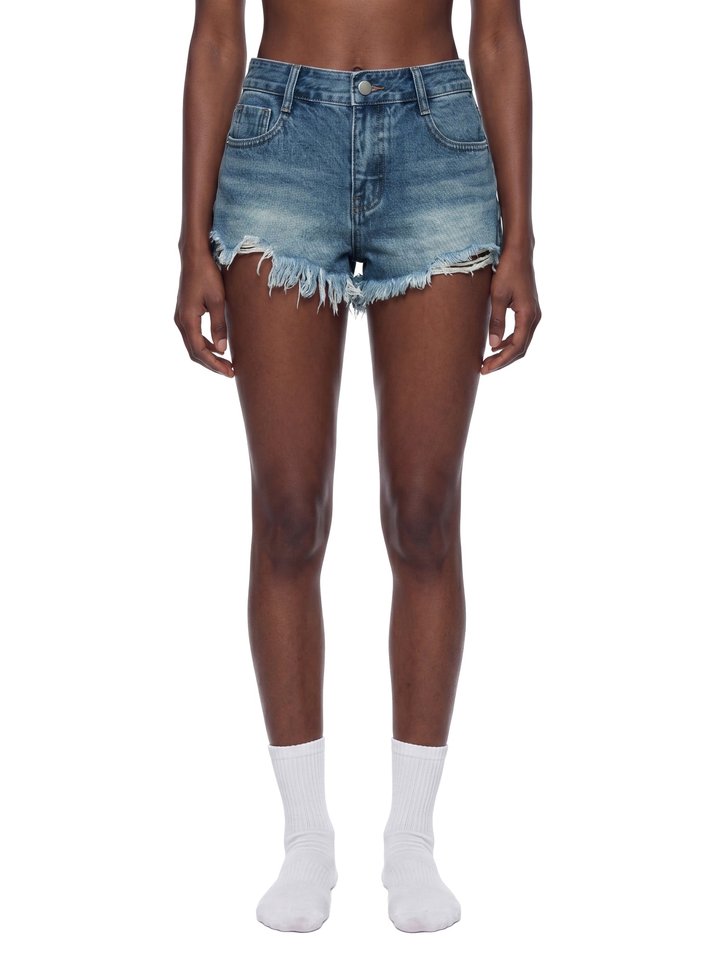 Vintage Washed Raw Hem Denim Shorts