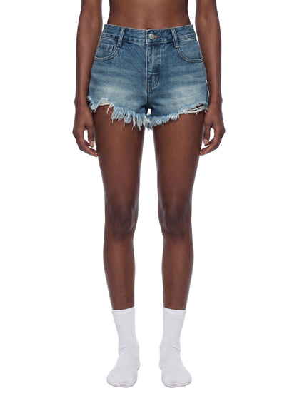 Vintage Washed Raw Hem Denim Shorts