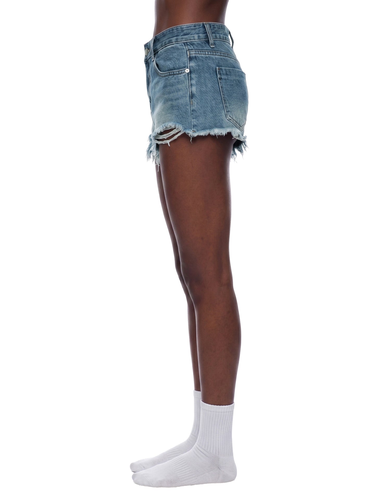 Vintage Washed Raw Hem Denim Shorts