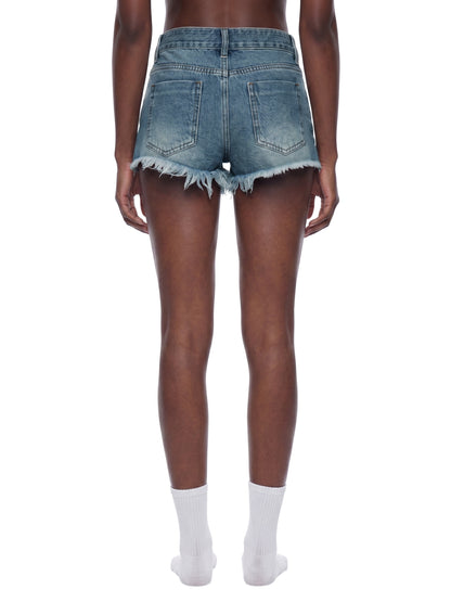 Vintage Washed Raw Hem Denim Shorts