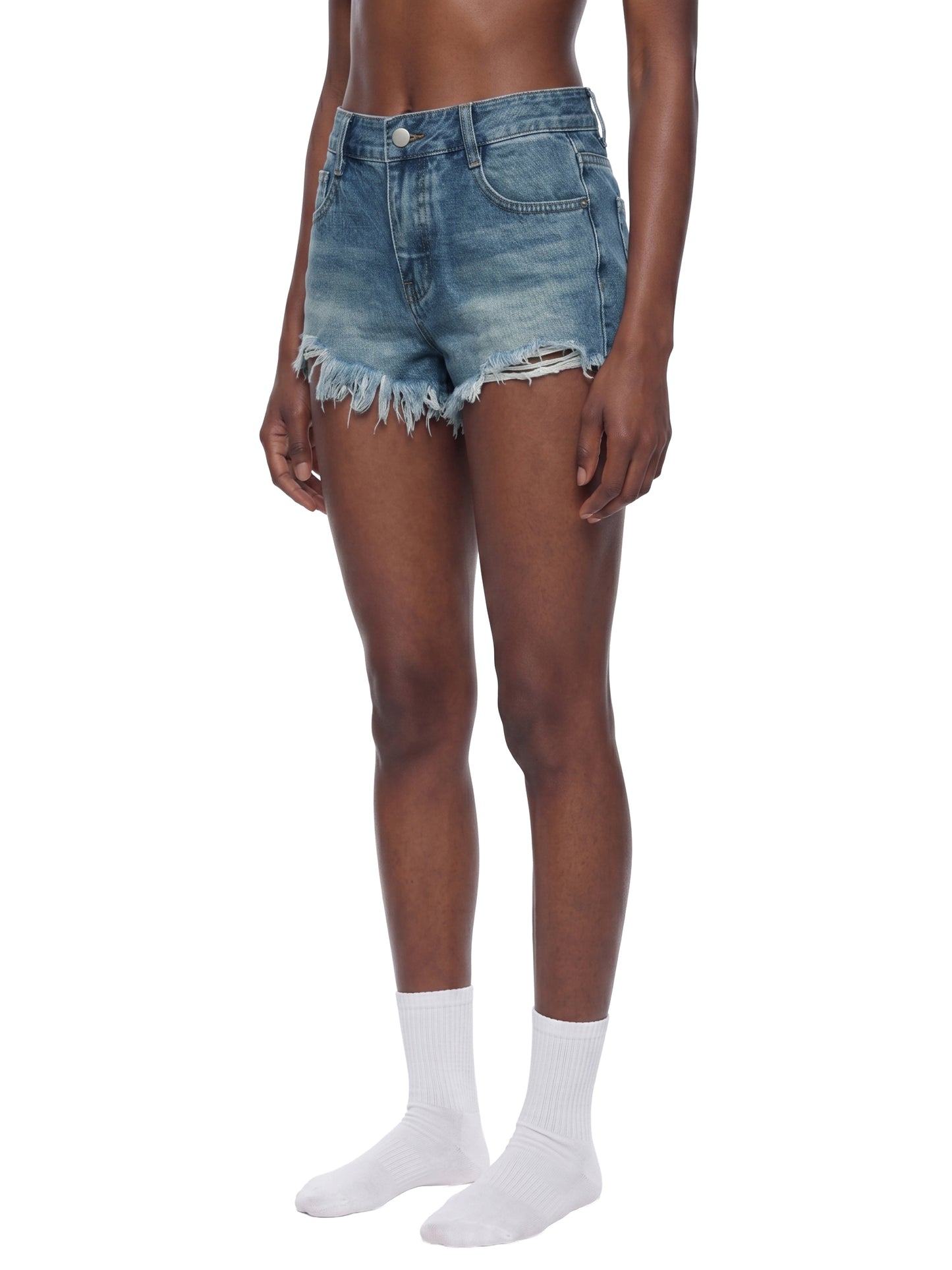 Vintage Washed Raw Hem Denim Shorts