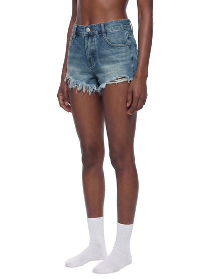 Vintage Washed Raw Hem Denim Shorts