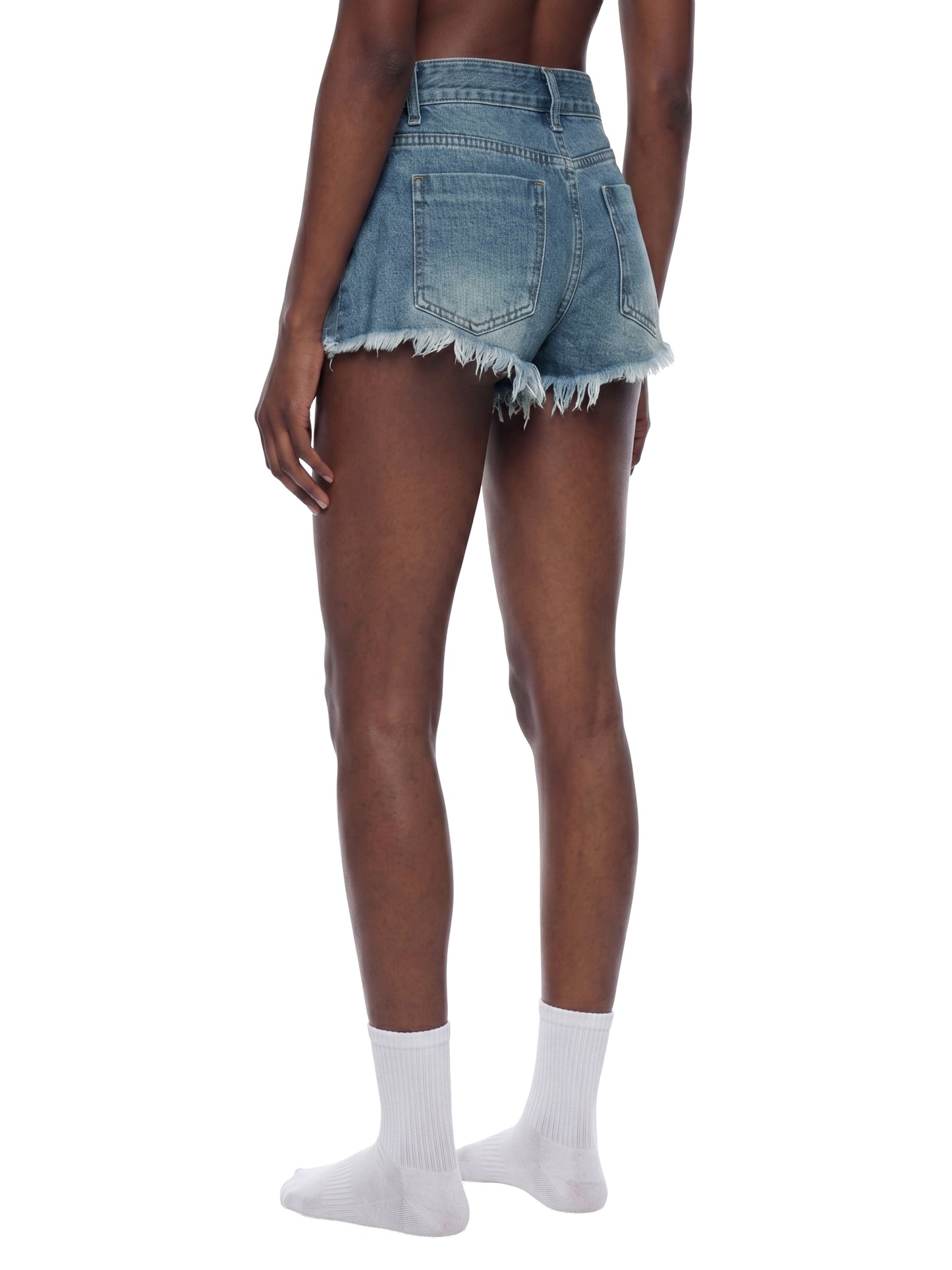 Vintage Washed Raw Hem Denim Shorts